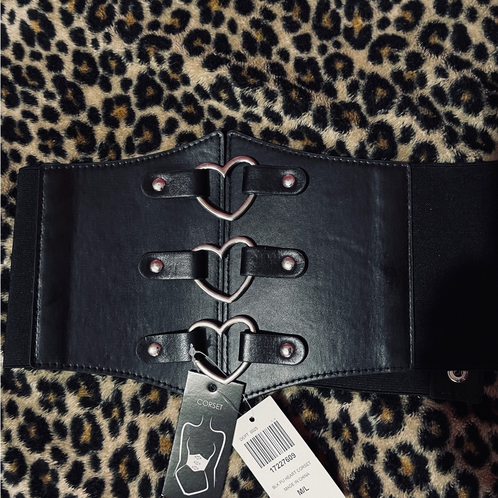 Black Corset Belt with Heart Buckles